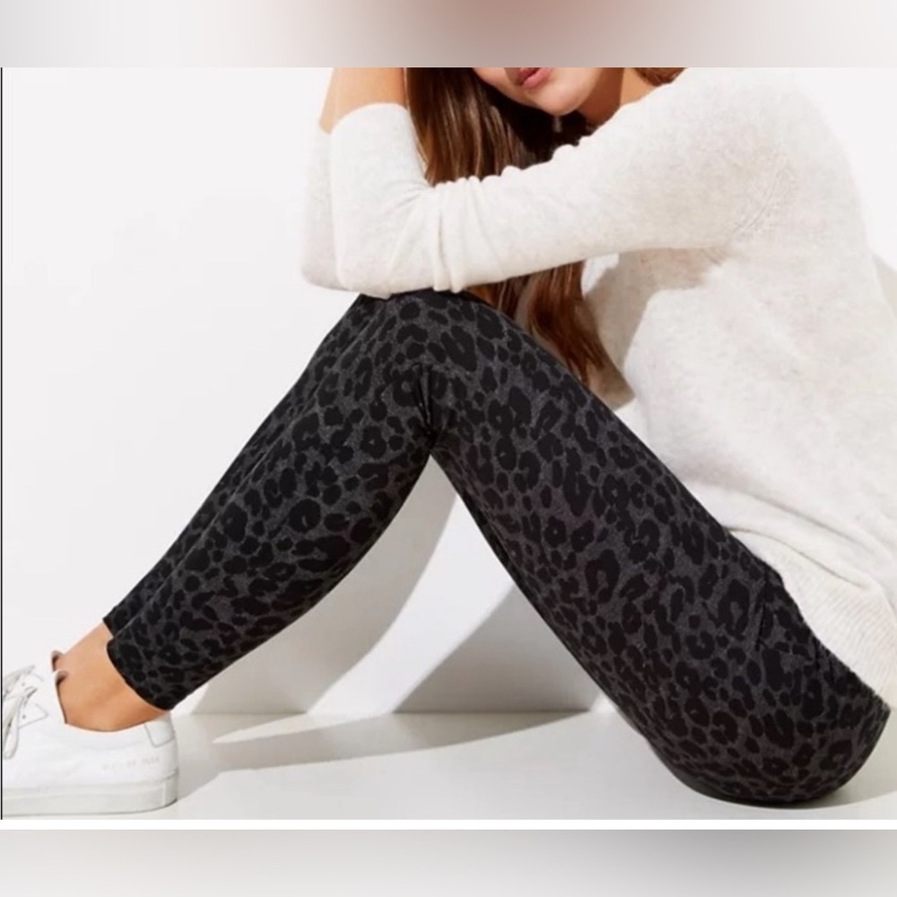 LOFT Tall Black and Grey Leopard Print Ponte Legging